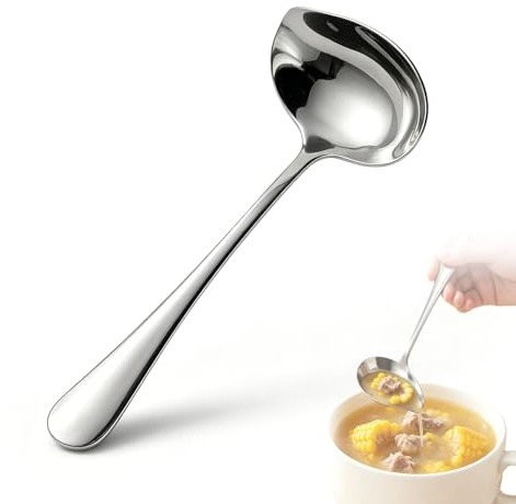 Louche à bec verseur en acier inoxydable de 17,8 cm - Petite louche de service argentée - Ustensiles de cuisine polyvalents pour soupe, sauce et préparations culinaires