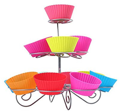 Trimming Shop Spiral 3 Tier Metal Cupcake Stand 13 Cake Capacity | Builds An Attractive Centrepiece for Dessert Stations High Tea Anniversaries Community Occasions and Special Hosting