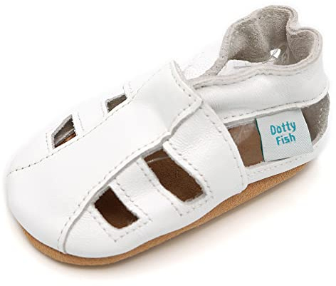 Dotty Fish Unisex Ledersandalen für Babys und Kleinkinder – Podologengeprüft, atmungsaktiv, barfuß, rutschfeste, britische Marke. Sommerschuhe für Jungen und Mädchen – Weiße Sandalen 2-3 Jahre