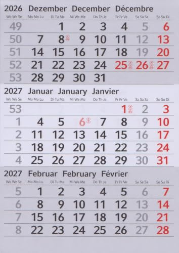 HiCuCo Kalendarium (magnetischer Kalenderblock) für 2027 passend für 3-Monats-Tischkalender Edelstahl TypC/E/P
