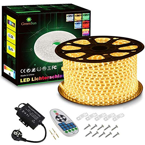 GreenSun LED Streifen, 30m LED Strip Warmweiß, LED Lichtband Lichterschlauch, LED Lighting 5050 SMD Wasserdicht IP65 Lichterkette Weihnachten Geschenk für Party, Haus, Garten Deko