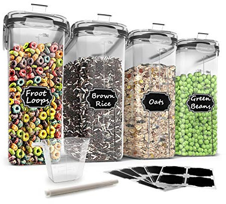 Wildone Frischhaltedosen, luftdicht, Müsli-Vorratsdosen für Zucker, Mehl, Snacks, Backzubehör, auslaufsicher, mit Verschlussdeckel, 4 Stück (4 l)