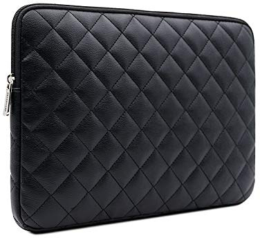 RAINYEAR 14 Inch Laptop Sleeve Diamond PU Leather Protective Shockproof Case Zipper Cover Water Resistant Carrying Bag Compatible with 14 Notebook Computer Tablet Ultrabook Chromebook(Black)