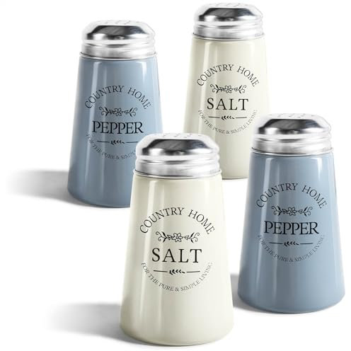 com-four® 4x Gewürzstreuer aus farbigem Glas - Salz- und Pfefferstreuer im altenglischen Landhausstil - Würzschüttler optimal für grobes Salz - Küchenzubehör Country-/Western-Style (4-teilig - Glas)