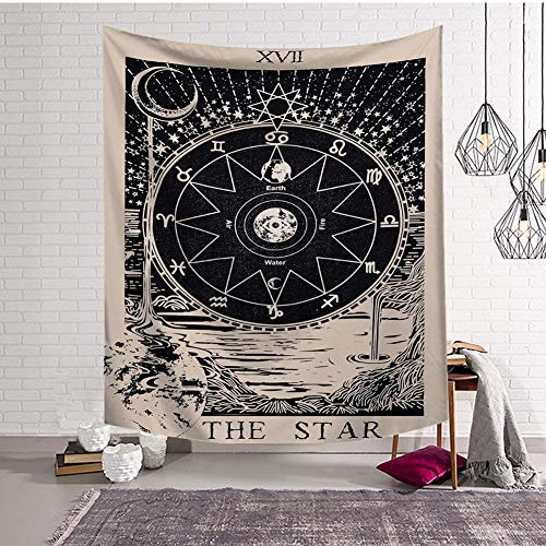 BOYOUTH Tarot-Wandbehang, der Stern, XVII Mittelalter Europa Wahrsagbilder Digitaldruck Wandteppich für Wohnzimmer Schlafzimmer Schlafsaal Dekoration, 95 cm breit und 72,9 cm hoch