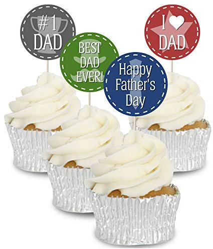 Father's Day Mixed Round Signs - Cupcake Toppers - 12pk - Decoration Picks