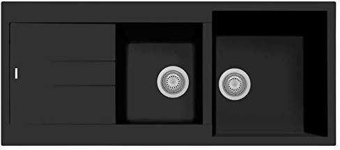 Fregadero compuesto Plados AM1162 con dos senos y escurridor (negro mate)