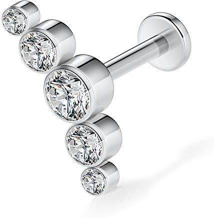 16G Five CZ Cartilage Tragus Earrings G23 Titanium Studs Earrings Women Girls Conch Helix Tragus Piercing