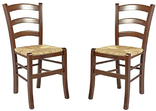 Liberoshopping Chaises Venezia en Bois Massif coloré avec Assise en Paille Set 2 (Noyer)