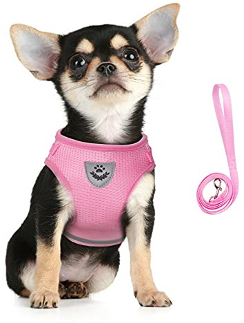 FEimaX Hundegeschirr für Hunde Weich Mesh Atmungsaktiv Katzengeschirr mit Leine Set Reflektierendes Verstellbar Welpen Brustgeschirr für Kleine Hunde Katzen (Rosa, S)