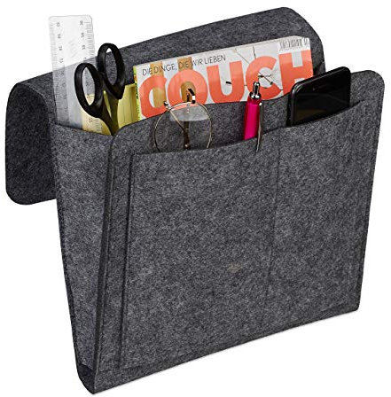 Relaxdays Sängväska, för upphängning, 5 fack, förvaring säng, soffa, filt sängorganisatör HBT 26 x 28 x 5 cm, mörkgrå