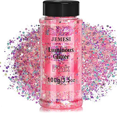 Festival Glitzer Gesicht, Rosa 100g Fluoreszierendes Body Glitter, Halloween Schminke Make-up Glitter Zubehör für Gesicht Nägel Augen Haare Körper