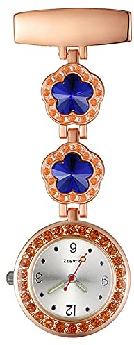 Avaner Pflegeruhr Krankenschwesteruhr Blumen Design FOB Analog Quarzwerk pulsuhr Ansteckuhr Unisex Silver schwesternuhren mit Pin/Clip Set ausziehbar Arzt Doktor Medical Taschenuhr