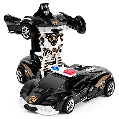 Highttoy Transforming Police Car Toys for Kids Age 3-7,Transforming Robot Car Toys for Kids Friction Vehicle Gifts for Boys Girls Age 3+ Black