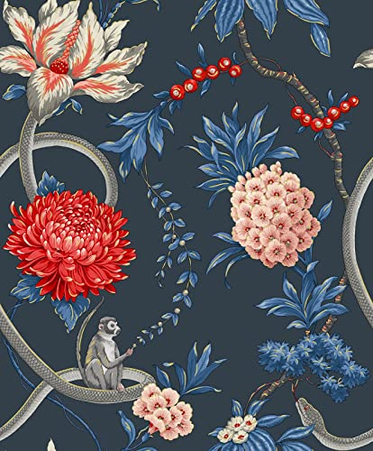 Sample Blue Forbidden Fruit Wallpaper Modern Floral Jungle Animal Pink Red