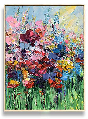 tymhrs Acrylbild,Moderne Wandkunst, Blumen-Ölgemälde, Chinesische Tinte, Grau-Weiße Blumenmale