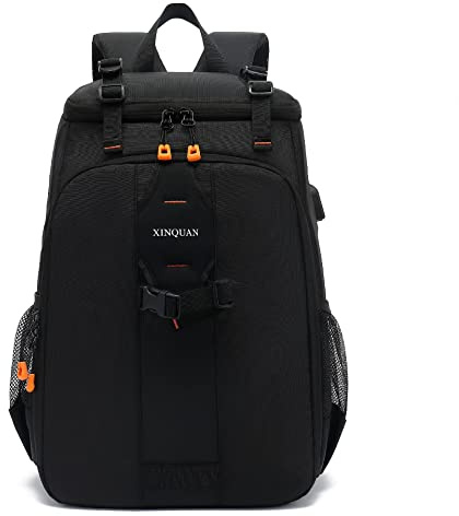LEEMASING Mochila impermeable de gran capacidad para cámara réflex al aire libre, mochila para fotografía, portátil, para hombres y mujeres, Negro -, M, Moda