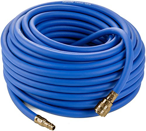 Poppstar Compressed Air Line Hose 30 m (Hybrid PVC Polymer, Inner Diameter 9.2mm with Brass Couplings) up to 300 PSI Blue