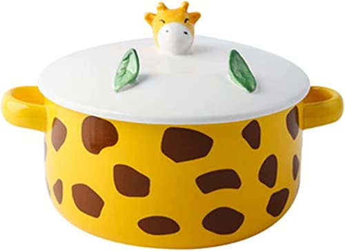 Bol à riz à soupe, bol à ramen en céramique allant au lave-vaisselle au micro-ondes avec couvercle, poignée, support for téléphone, vaisselle, bol de service grand 27 oz (couleur : girafe) ( Color : G