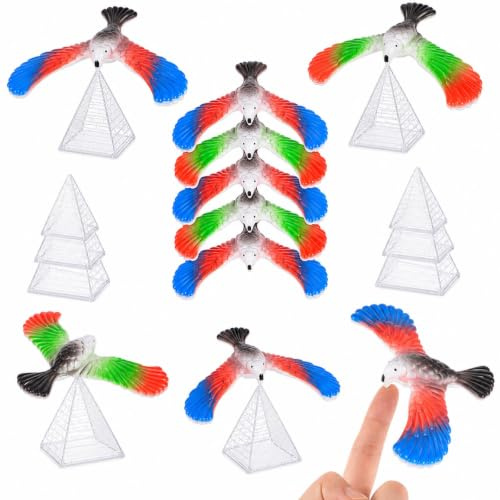 jojofuny 10 Stück Schwebevögel Finger Balance Vogel Spielzeug Kinder | Physik Balanciervogel mit Pyramidenständern für Finger und Tischkante, Bunte Adler Figuren für Schule und Geburtstage