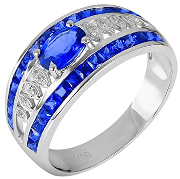 AMDXD Freundschaftsringe Weißgold 18 Karat 750 Frauen, 1.5ct Saphir Pärchen Ringe Blau, Ewigkeit Diamantring Weißgold 750 mit Diamant Echt Gold, Gr.67 (21.3)
