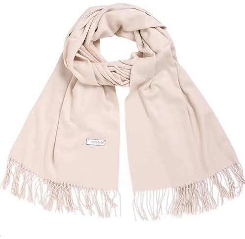 Stfery Kaschmirschal Damen, Warmer Schal XXL Scarf Beige Solide Fransen Halstuch 200x70CM Winter Weich