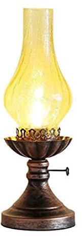 PAASHE Öllampe Klassische Petroleumlampe Elektrische Glasöllampe Küche Schlafzimmer Innen Hurrikanlampe Antik Eisen Öllampe Laterne Desktop-Dekoration