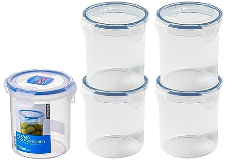 LocknLock Round Food Containers with Lids Set of 5 - Plastic Airtight & Watertight Food Storage Containers, BPA Free & Dishwasher Safe, 5 x 700ml