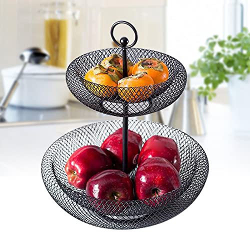 Brride Cestino Portafrutta e Verdura, con 2 ripiani, per frutta, verdura, colore nero, per conservare frutta, caramelle e snack