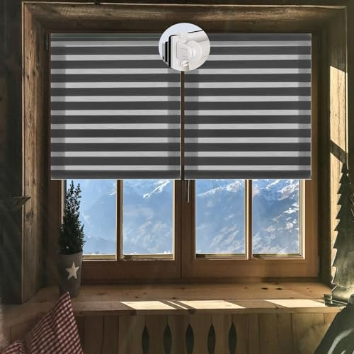 Verdunkelungsrollo Klemmfix ohne Bohren 55 x 150 cm Einfache Installation, Sonnenschutz Zebrarollo Seitenzugrollo inklusive Montagematerial für Fenster & Tür, Dunkelgrau