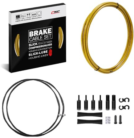 Chooee Pro Fahrrad Bremskabel Set, Bremsschlauch Fahrrad Kabel beschichtet Geflochten & Teflon Innenlinie Kit für MTB, Gold