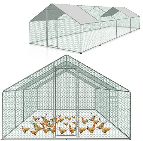Izrielar XXL Hühnerstall Freilaufgehege mit Sicherheitsschloss und Wasserdichtes PE-Farbtuch, Schnell zu reinigen, Outdoor Geflügelstall Viel Platz für Hühner, Kaninchen und weitere Kleintiere, 3x8x2m