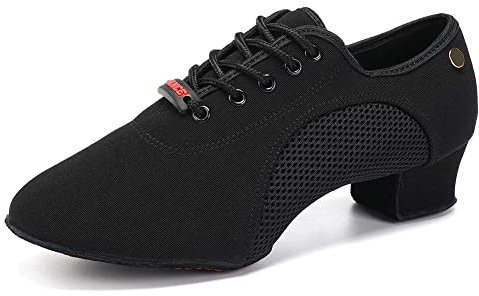 JUODVMP Uomo Scarpe da Ballo Latino Americano Allenamento Donna Chiuse con Lacci Salsa Tango Jazz Suola Scamosciata Tacco 3.5cm Modello 902, 39 EU