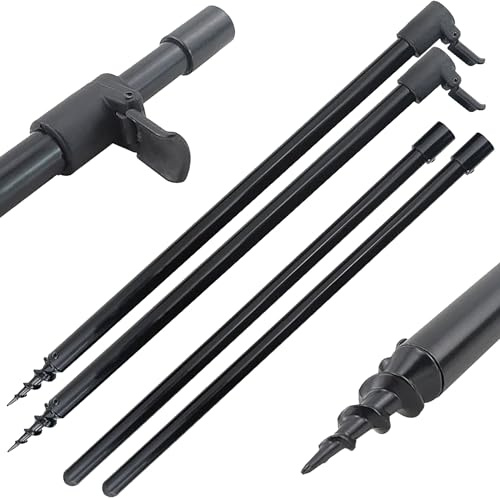 Hirisi 2 x Banksticks Rutenhalter in verschiedenen Längen 30 - 90 cm verstellbar mit Gewinde und Erdspieß Erdbohrer als Rutenständer Halter, Bank Stick Angel Rutenhalter Aluminium