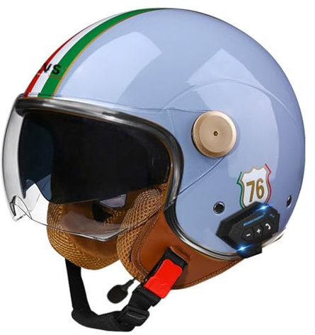Bluetooth Motorrad Halbhelm Jethelm Motorradhelm Retro-Moto-Helm mit Sonnenblende Vintage Motorrad Halbschale Scooter-Helm JetHelm Männer und Frauen,ECE/DOT-Zulassung 5,XL