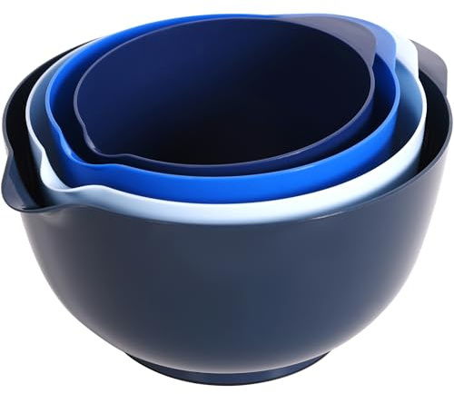 BoxedHome Mixing Bowls with Easy Pour Spout, Non-Slip Base, Large 4.3L, 3.3L, 2.3L, 1.6L, Nesting Salad Bowls for Kitchen Storage, BPA-Free, Dishwasher & Microwave Safe, Ideal for Baking, Blue Ombre