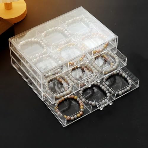 Zinaroty Caja de almacenamiento de joyas acrílica, caja de almacenamiento de aretes con 3/5 cajones, organizador de joyas transparente para mujeres y niñas (3 cajones)