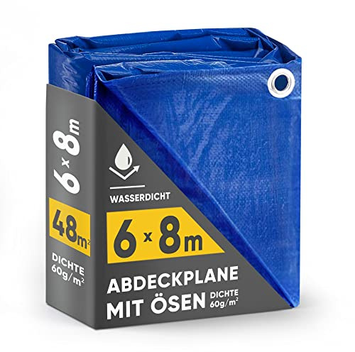 AbdeckPlane mit Ösen Blau | Plane 6x8m (48m²) Dichte 60g/m² | Polypropylen Plane Wasserdicht für den Hausgebrauch | Plane Garten und AbdeckPlane Für Holzstapel