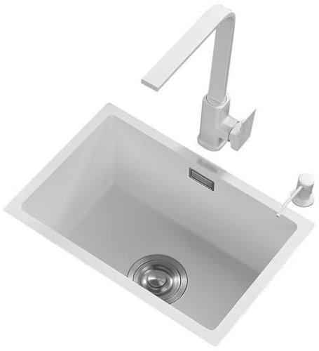Einzelbecken, weißes Bar-Spülbecken aus Edelstahl, Balkon-Mini-Gemüsewaschbecken, kleines Einzelfach-Unterbauwaschbecken für die Küche, platzsparend und leicht zu reinigen (Farbe: Weiß, Größ