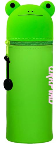 QRKPVHD 2 in 1 Weiche Silikontasche, Kawaii Federmäppchen, Tischstifthalter, Reißverschluss, Stiftetasche Buntstifte Marker, Büro, Uni, niedlicher Schulbedarf, Grüner Frosch Tier-Stifthalter, Mädchen