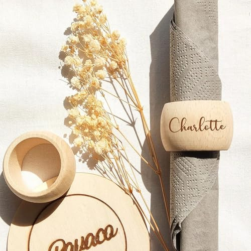 Personalisierte Serviettenringe aus Holz, lasergravierte Serviettenringe mit Namen, Serviettenringhalter für Hochzeitsgeschenke, Tischnamen, Hochzeitsbankett, Papierserviettenringe, Tischdekoration