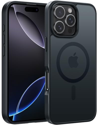 FNTCASE for iPhone 16 Pro-Max Case: Magnetic Matte Translucent Military Grade Drop Protective Phone Case | Shockproof Thin Rugged Durable Protection Bumper Cover Black