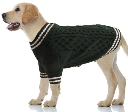 LiebeDD Hundepullover Grosse Hunde, Warm Strickmantel Hundepulli V-Ausschnitt Hunde Pullis Strick Hund Pullover für Französische Bulldogge, Labrador, Deutscher Schäferhund, Dog Sweater (Grün XXL)
