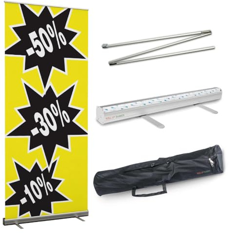 Rollup Banner 85 cm x 200 cm RABATT 3 inkl. Display, Halterung, Boden und Gestaltung