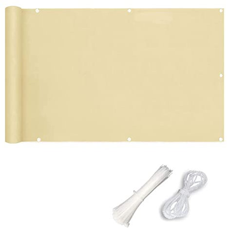 Balkon-Sichtschutz für den Außenbereich, 0,8 x 4,5 m, wind- und wasserabweisend, Beige, Polyester-Abdeckung für Veranda, Deck, Hinterhof und Terrasse