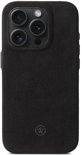 GOOD WILHELM Alcantara-Hülle Kompatibel mit iPhone 16 Pro, handgefertigtes Premium-Alcantara-Case mit magnetischem Qi-Laden und extra Kameraschutz, Leder-Alternative (Midnight Black, iPhone 16 Pro)