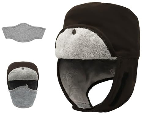 ZALXOZYL Fliegermütze für Herren Mit Wangenschutz Aus Samt Wollige Thermo-Trappermütze für Outdoor-Sport Kaffee S 54 cm Kinder