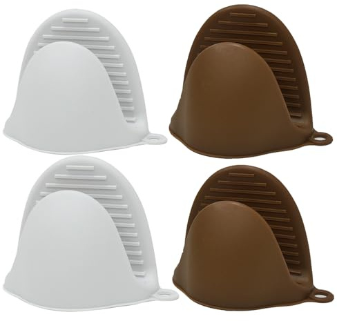Mibbxea Lot de 2 paires de gants de four en silicone avec poignée pour grille-pain, mini maniques, gants de cuisine, gants résistants à la chaleur pour la cuisine, la pâtisserie, le barbecue (blanc