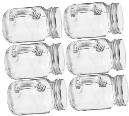 COLLBATH 6pcs Glass Travel Spice Containers with Handles and Lids, Portable Multifunctional Design Mini Jars for Outdoor Activities, Airtight Sealing, Glass Beverage and Jam Storage