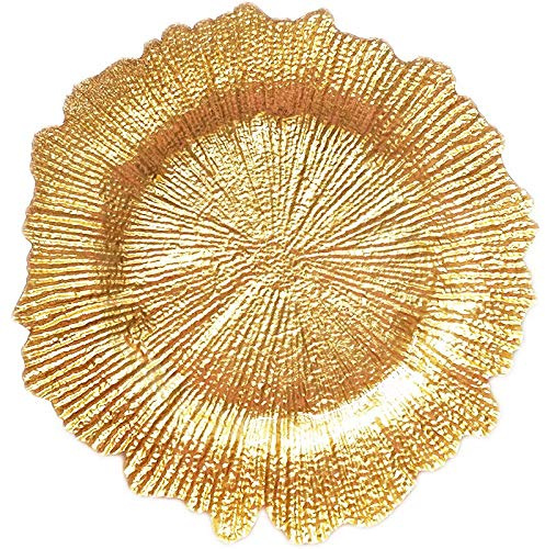 Elegant Event Essentials Reef Charger Plate – 33cm Premium-Quality Decorative Plate, Elegant Reef Design, Hand Wash Only, Perfect for Weddings & Special Events Gold